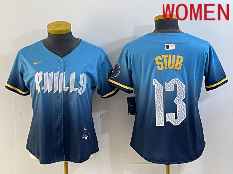 Women Philadelphia Phillies #13 Stub Blue City Edition 2024 Nike MLB Jersey style 1